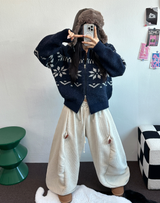 スノーフラワーカラーノルディックツーウェイジッパーニットジップアップ❤🖤🤎🩶🤍5カラー