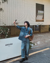 フラッドキャットブラシウエスタンデニムパンツ