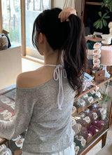 シースルーボートネックリネンニット (6color)