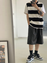 Stripe round neck knit vest 2C