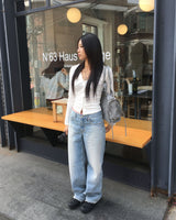 Pink lace denim pants