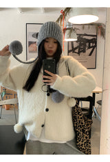 Formal oversized-fit hooded soft knit cardigan
