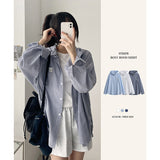 Striped Pocket Patch Boxy Fit Hooded Shirt