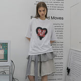 オーバーサイズ ヒップホップ ダンススタジオ ハートグラフィック 半袖Tシャツ_WHITE