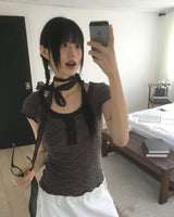 Serin レースボタン半袖Tシャツ