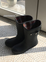Roller Buckle Round Check Midi Rain Boots