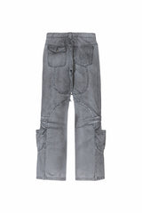 シャーリング カットオフブーツカットパンツ グレー
