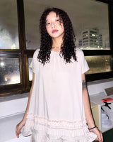 (2color) Dot Frill Flare Short Sleeve Tee