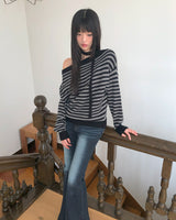 Ked Stripe Off-Shoulder Long-Sleeve Knit