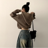 Leppon Thick Two-Way Cropped Knitwear Hooded Zip-Up