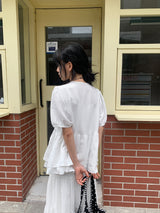 Pombo Tiered Frill Over Fit Short Sleeve Puff Blouse
