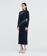 Melange Rib Panelled Long Dress _ NAVY