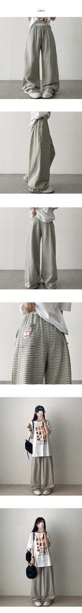 Petz Waist Color Stripe Back Pocket Patch Banding Wide Pants