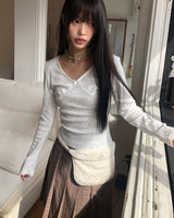 Rome Floral Ribbon V-Neck Long-Sleeve T-Shirt