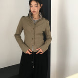 Femo vintage high neck collar button cotton jacket