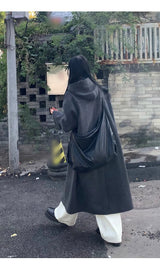 wool charcoal quilting toggle hooded long coat