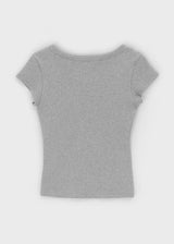 [B-BASIC] ベーシックリブワイドUネックキャップスリーブ半袖トップ (2 Size)