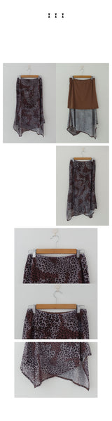 LEOPARD CHIFFON UNBALANCE SKIRT