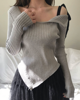 [ special ] aura black ribbon one - shoulder NT TOP