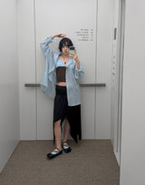 シアー フーデッド シャツ