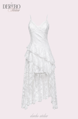 wrench lace unbalanced frill sleeveless dress