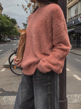 Blow angora round knitwear