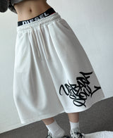 Cursive Letter Tattoo Graphic Balloon Bermuda Shorts 4color