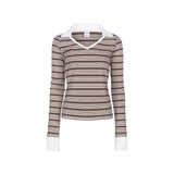 SHIRT LAYERED STRIPE TOP_Brown