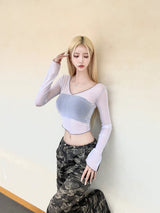 1379. シースルーVネックTシャツ (3color)