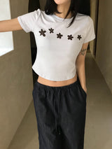 デイジーポップフラワープリントステッチTシャツ