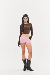 Logo Cubic Crop Top Brown