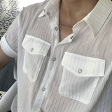 Look Hour Light Texture Muscle Roll Up Short Sleeve Shirt