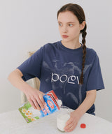 Flower Letter Oversized T-Shirt - Navy