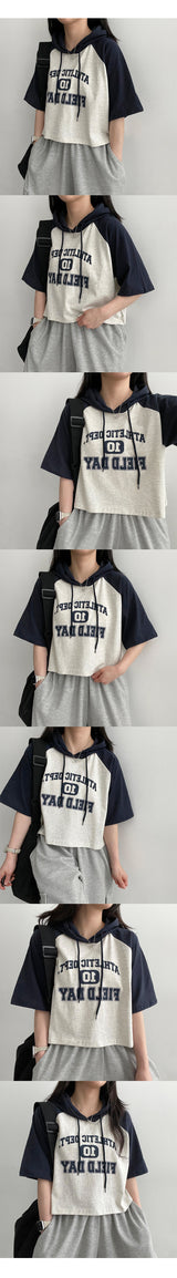 Girl's raglan short-sleeved cropped T-shirt