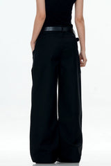 Black Draped Straight-Leg Trousers