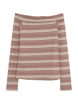 burgundy striped off-shoulder long-sleeve t-shirt