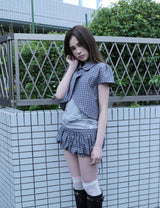 CHECKERED PUMPKIN SKIRT PANTS(NAVY)