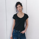 C 90S LINE V-NECK HALF-SLEEVE T-SHIRT_BLACK