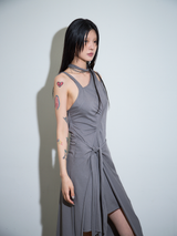 【MADE】カットアウトラップドレス グレー