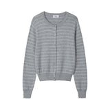 ソフト ストライプド ニット カーディガン (GRAY)