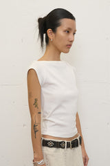 Boat Neck Ribbed Top (White)