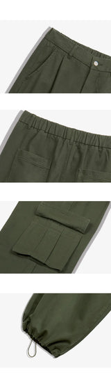 cargo drawstring wide cotton pants (khaki)