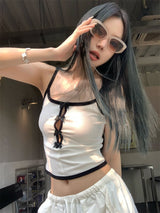 Center ribbon slit sleeveless top