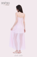 ピンク シフォン シースルー ロングドレス