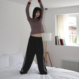 Penkey Stripe Lettering Semi-Cropped Long-Sleeved T-Shirt
