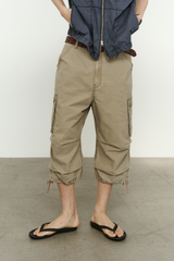 Vintage Military Capri Cargo Pants (Washed Beige)