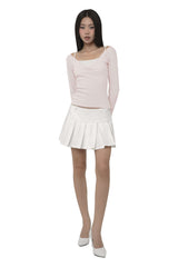Hugging ribbon pleated skirt, White