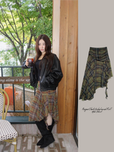 Prague Check Unbalanced Frill Midi Skirt