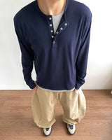 Rib Layered Henley Long Sleeve