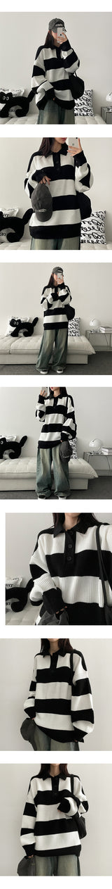 Normal boxy dangara collar button knitwear